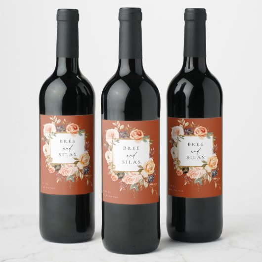 Echte herfst Botanische Floral Weddenschap Wijn La Wijn Etiket (Flessen)