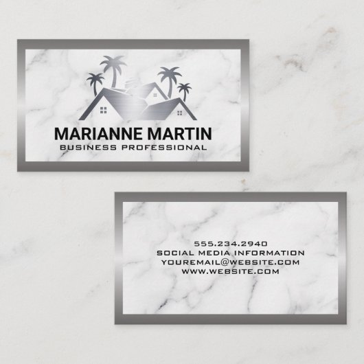 Echte huizen | Palmbomen | Metaal | Marmer Visitekaartje (Voorkant / Achterkant)