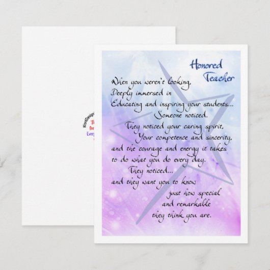 Echte Kaart voor lerarenwaardering (Voorkant / Achterkant)