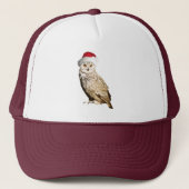Echte kerstbosuil met een hapje en een feest trucker pet (Voorkant)