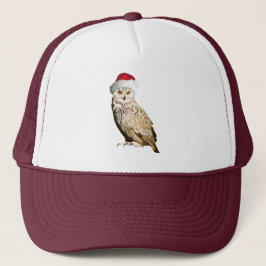 Echte kerstbosuil met een hapje en een feest trucker pet