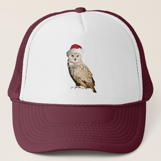 Echte kerstbosuil met een hapje en een feest trucker pet (Voorkant)