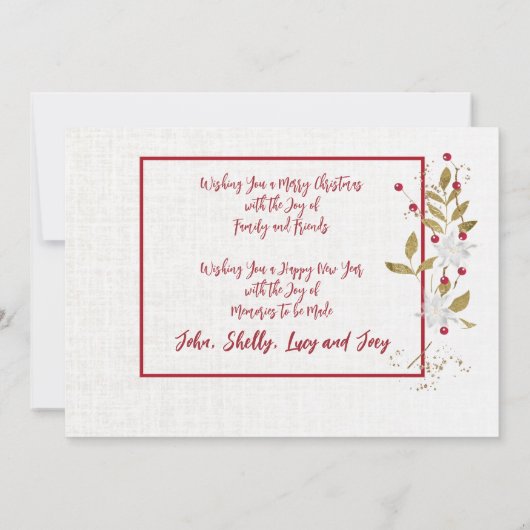 Echte kerstcadeau voor Poinsetta en Red Berry Kaart (Achterkant)