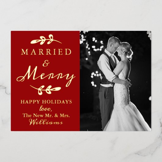 Echte kerstfoto voor getrouwde en prettige paren folie feestdagenkaart (Voorkant)