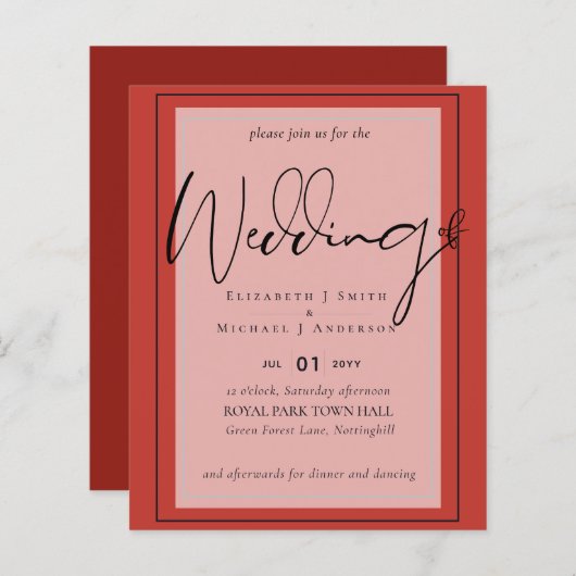 Echte Kleur Script Typografie Budget Bruiloft (Voorkant / Achterkant)