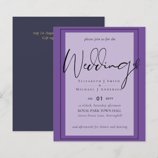 Echte Kleur Script Typografie Budget Bruiloft (Voorkant / Achterkant)