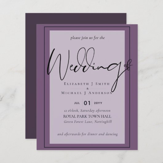 Echte Kleur Script Typografie Budget Bruiloft (Voorkant / Achterkant)