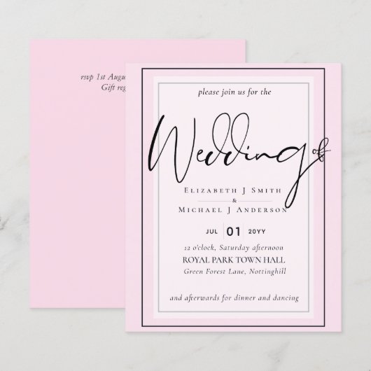 Echte Kleur Script Typografie Budget Bruiloft (Voorkant / Achterkant)