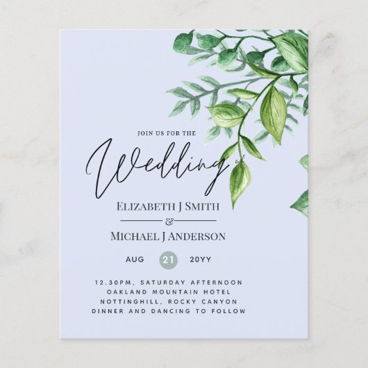 Echte kleuren - GREENERY Budget Wedding Invitation (Voorkant)