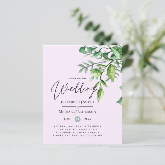 Echte kleuren - GREENERY Budget Wedding Invitation (Staand voorkant)