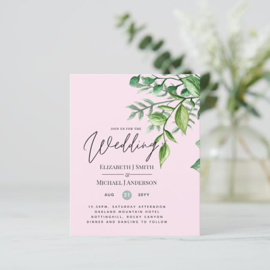 Echte kleuren - GREENERY Budget Wedding Invitation (Staand voorkant)
