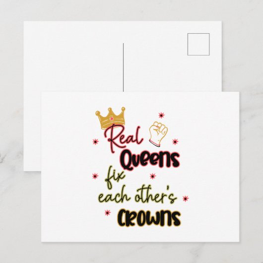 Echte koninginnen maken elkaars kronen vast briefkaart (Voorkant / Achterkant)