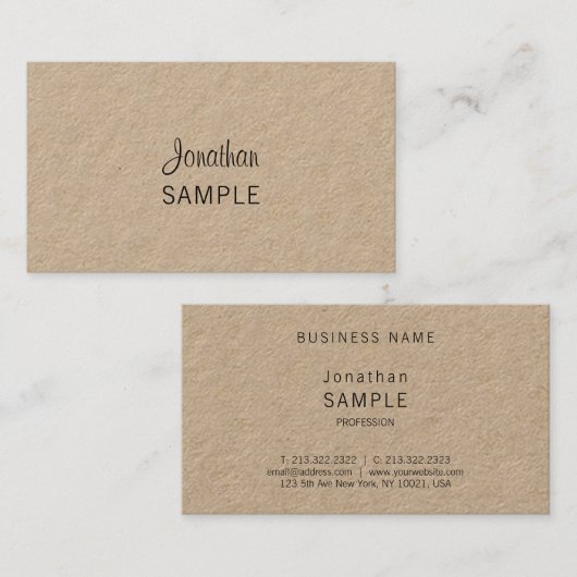 Echte Kraft Paper Elegant Script Moderne Unieke Fi Visitekaartje (Voorkant / Achterkant)