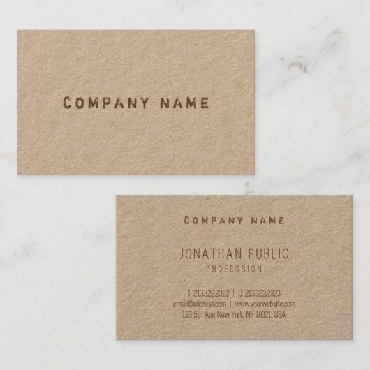 Echte Kraft-papier Elegante distressed Text Sjablo Visitekaartje (Voorkant / Achterkant)