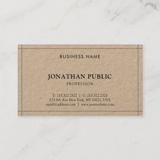 Echte Kraft Papier Moderne Elegante Eenvoudige Sja Visitekaartje (Voorkant)