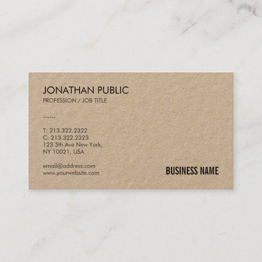 Echte Kraft Papier Moderne Sjabloon Professionele  Visitekaartje (Achterkant)