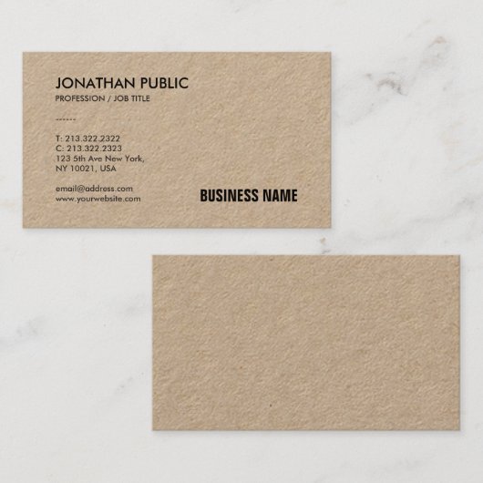 Echte Kraft Papier Professionele Elegante Sjabloon Visitekaartje (Voorkant / Achterkant)