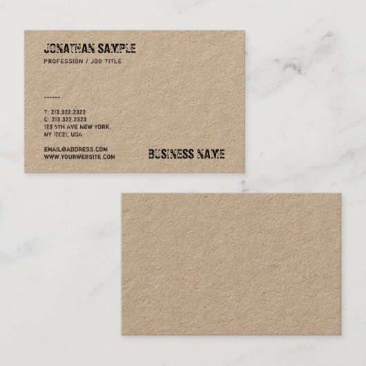 Echte Kraft papier verdrietige tekst Sjabloon Mode Visitekaartje (Voorkant / Achterkant)