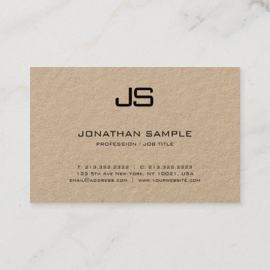 Echte Kraftpapier-Document Moderne Professionele M Visitekaartje (Achterkant)