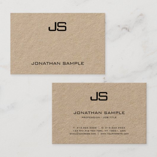 Echte Kraftpapier-Document Moderne Professionele M Visitekaartje (Voorkant / Achterkant)