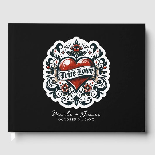 Echte Liefde Hart Tattoo Sticker Bruiloft Gastenboek (Voorkant)