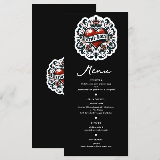 Echte Liefde Hart Tattoo Sticker Bruiloft Menu (Voorkant / Achterkant)