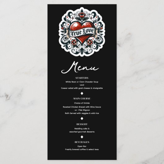 Echte Liefde Hart Tattoo Sticker Bruiloft Menu (Voorkant)