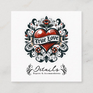 Echte Liefde Hart Tattoo Sticker Huwelijksdetails Vierkante Visitekaartje