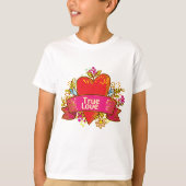 Echte Liefde Hartlint met Bloem Elementen T-shirt (Voorkant)
