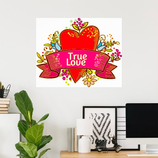 Echte Liefde Hartlint met Bloemmotieven Poster