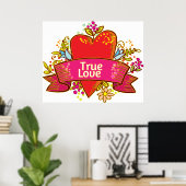 Echte Liefde Hartlint met Bloemmotieven Poster (Thuiskantoor)