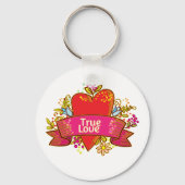 Echte Liefde Hartlint met Bloemmotieven Sleutelhanger (Voorkant)