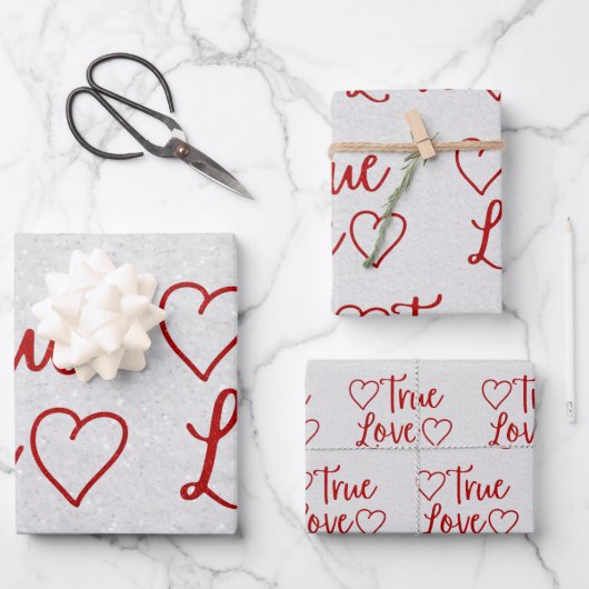 Echte Liefde Rode Glitter Valentijns Wrap Papier Inpakpapier Vel (Voorkant)