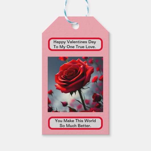 Echte Liefde Rode Roos, Valentijnsdag Gift Tag Cadeaulabel (Voorkant)