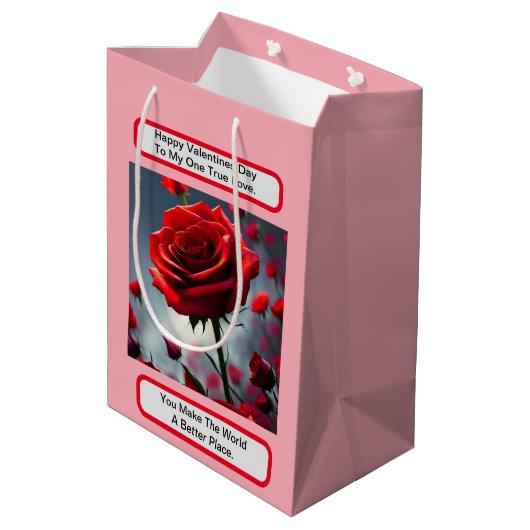 Echte Liefde Rode Roos, Valentijnsdag Medium Cadeauzakje (Achterkant Gekanteld)