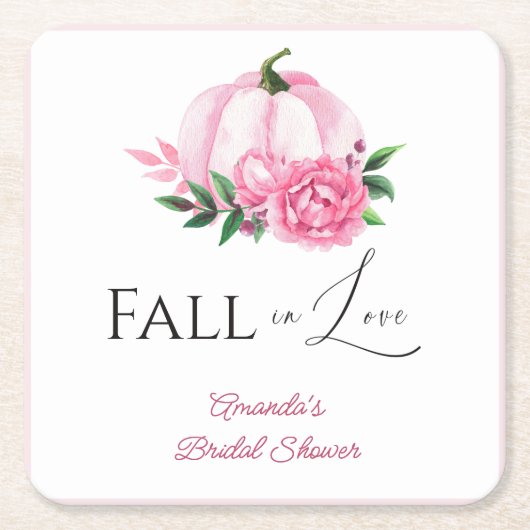 Echte Liefde Roze Blos Pompoen Rustieke Bruidsdouc Kartonnen Onderzetters (Voorkant)