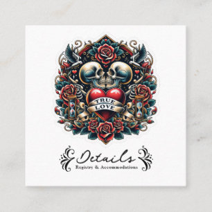 Echte Liefde Skelet Hart Tattoo Trouwdetails Vierkante Visitekaartje