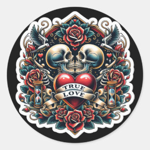 Echte Liefde Skelet Hart Tattoo Trouwen Ronde Sticker