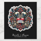 Echte Liefde Skelet Hart Tattoo Trouwen Wijn Etiket (Enkel label)