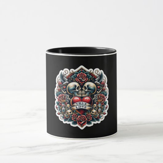 Echte Liefde Skelet Hart Tattoo Uitzicht Mok (Midden)