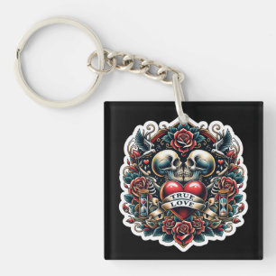 Echte Liefde Skelet Hart Tattoo Uitzicht Sleutelhanger