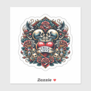 Echte Liefde Skelet Hart Tattoo Uitzicht Sticker