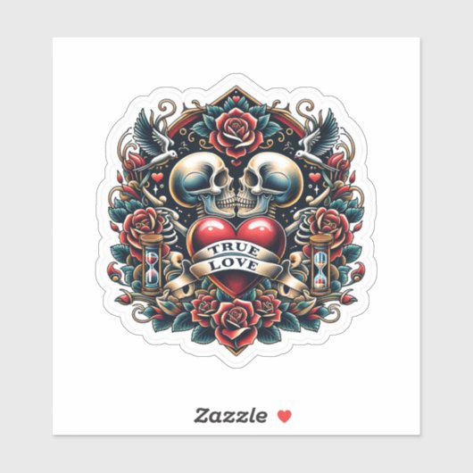 Echte Liefde Skelet Hart Tattoo Uitzicht Sticker (Vel)