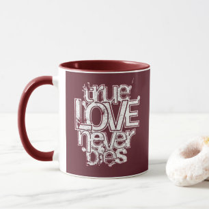 Echte Liefde Sterft Nooit Romantische Typografie Mok