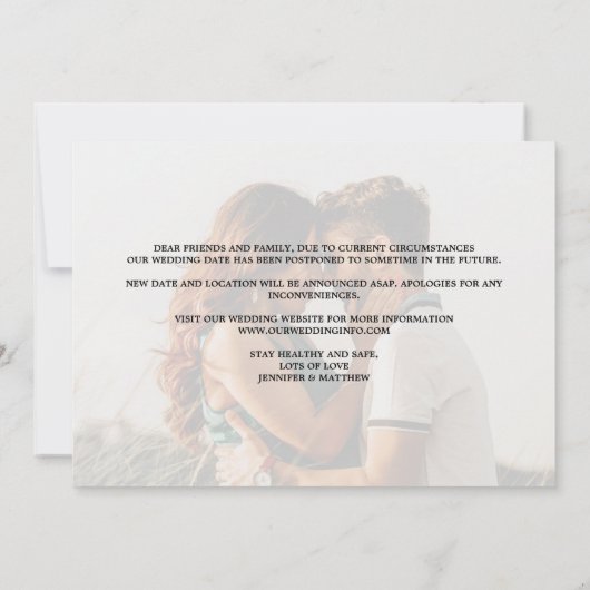 Echte Liefde Uitgestelde Bruiloft Typografie Aankondiging (Achterkant)