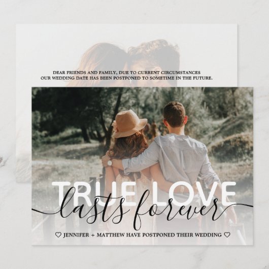 Echte Liefde Uitgestelde Bruiloft Typografie Aankondiging (Voorkant / Achterkant)