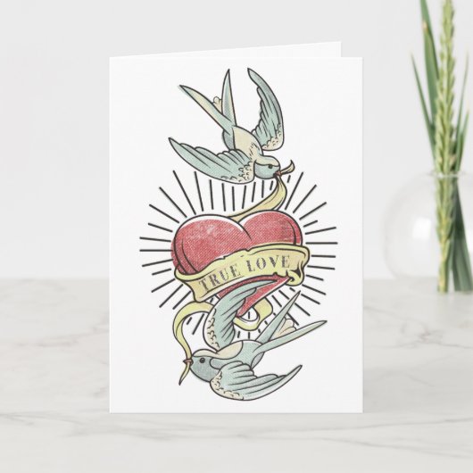 Echte Liefde | Vintage Tatoeage Vogels met Hart Kaart (Voorkant)