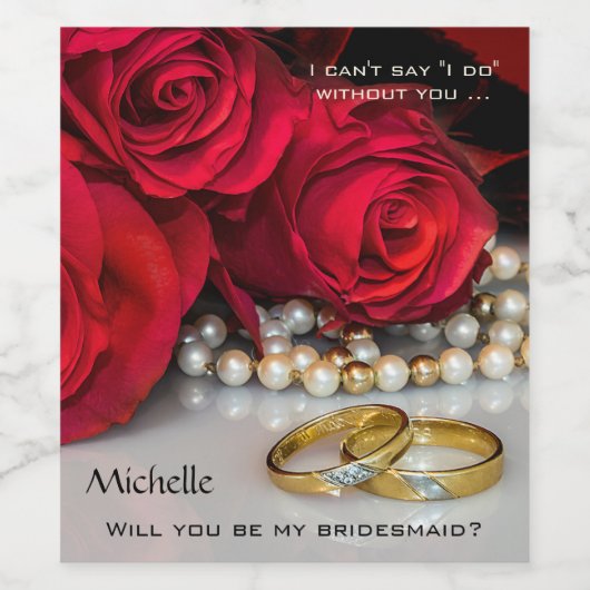 Echte liefdesbruiloft of bruidsroze rozen Wijnlabe Wijn Etiket (Enkel label)