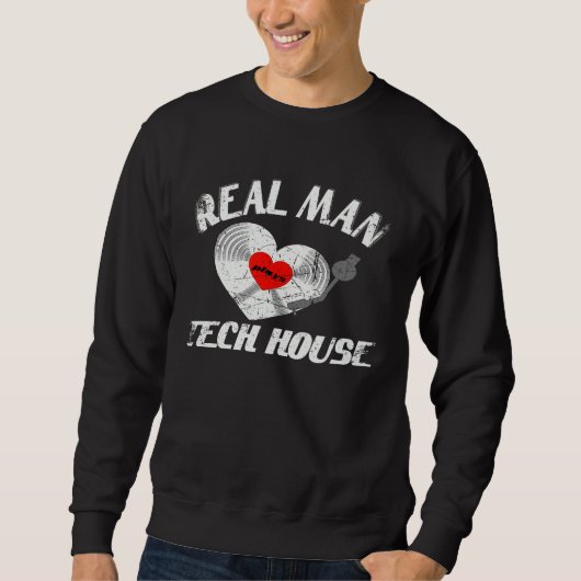 Echte Man Liefde Tech House Muziek Idee DJ Vinylpl Trui (Voorkant)