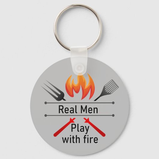 Echte Mannen Afspelen met Fire Fun BBQ Sleutelhanger (Voorkant)
